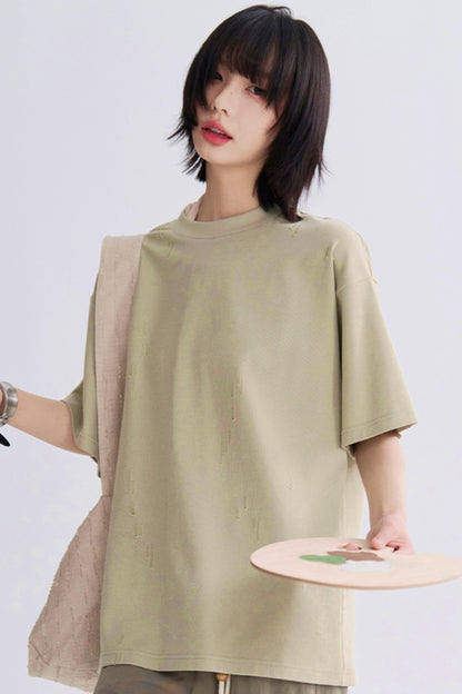 ルーズフィットソリッドカラーティーシャツ