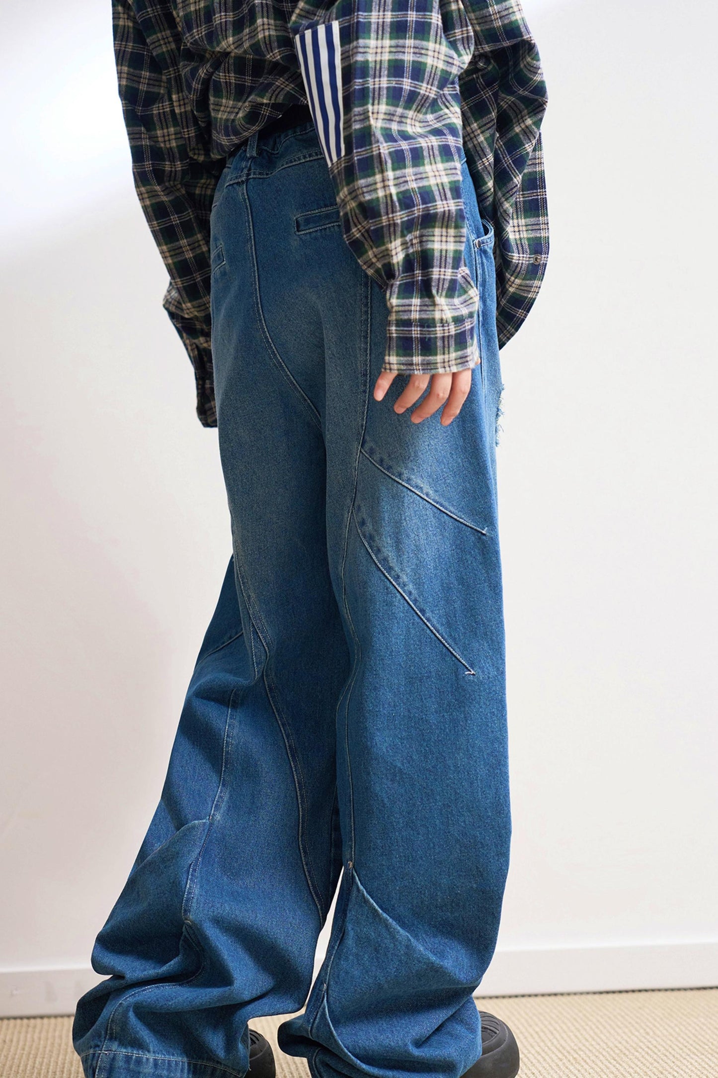 ステートメントリップドワイドレッグジーンズ