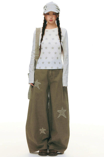 Star Wide Leg Denim Pants