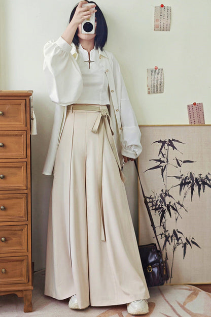 [Pre-order] Black/Beige/Gray Cyber Chinese-Style Wide-Leg Pants