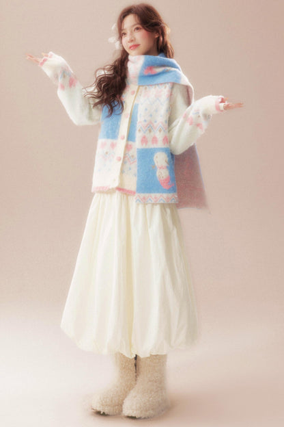 Sweet Fair Isle Sweater Cardigan + Scarf