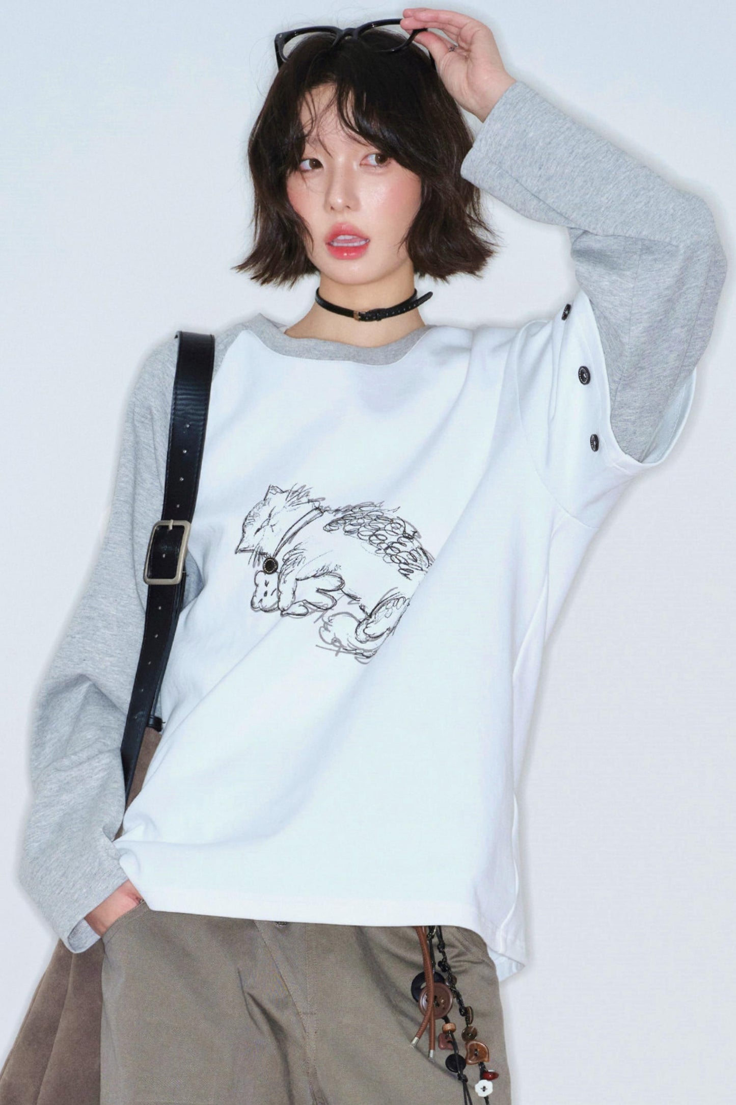 Gravity Cat Patchwork Top