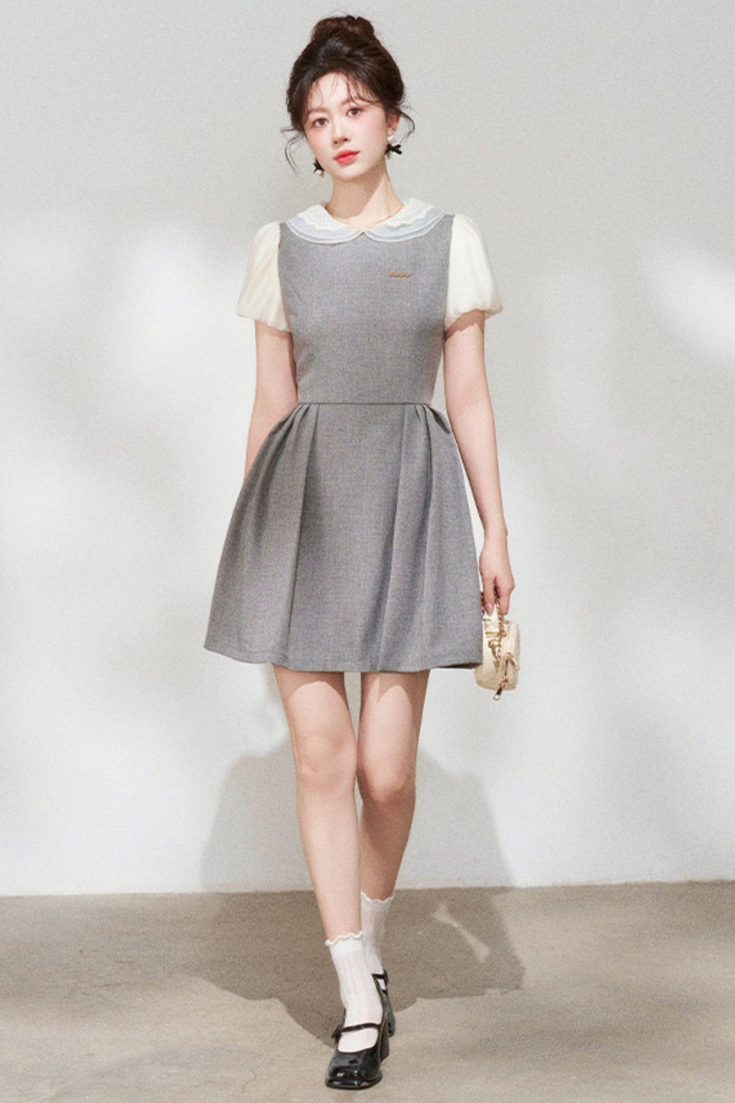 Gray Puff Sleeve Dress
