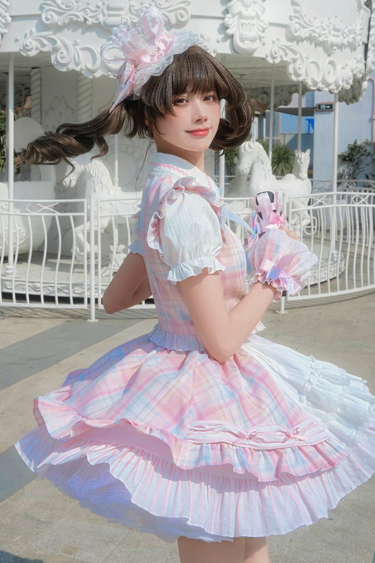Süßes-Idol-Lolita-Rock + Oberteil + Gürtel + Beinabdeckungen