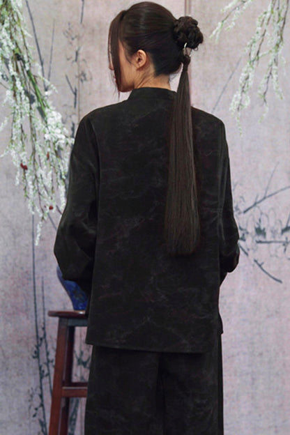 Camicia con colletto alla coreana sfumata nero scuro + pantaloni