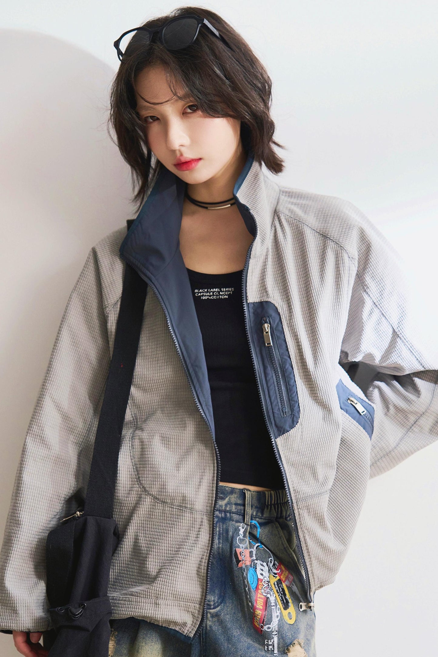 リバーシブルスタンドカラールーズジャケット