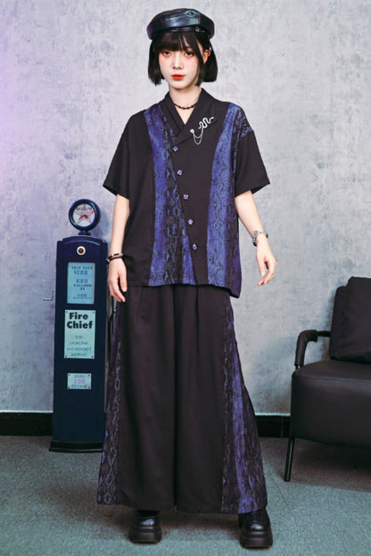 Snakeskin Print Pleated Wide-Leg Pants