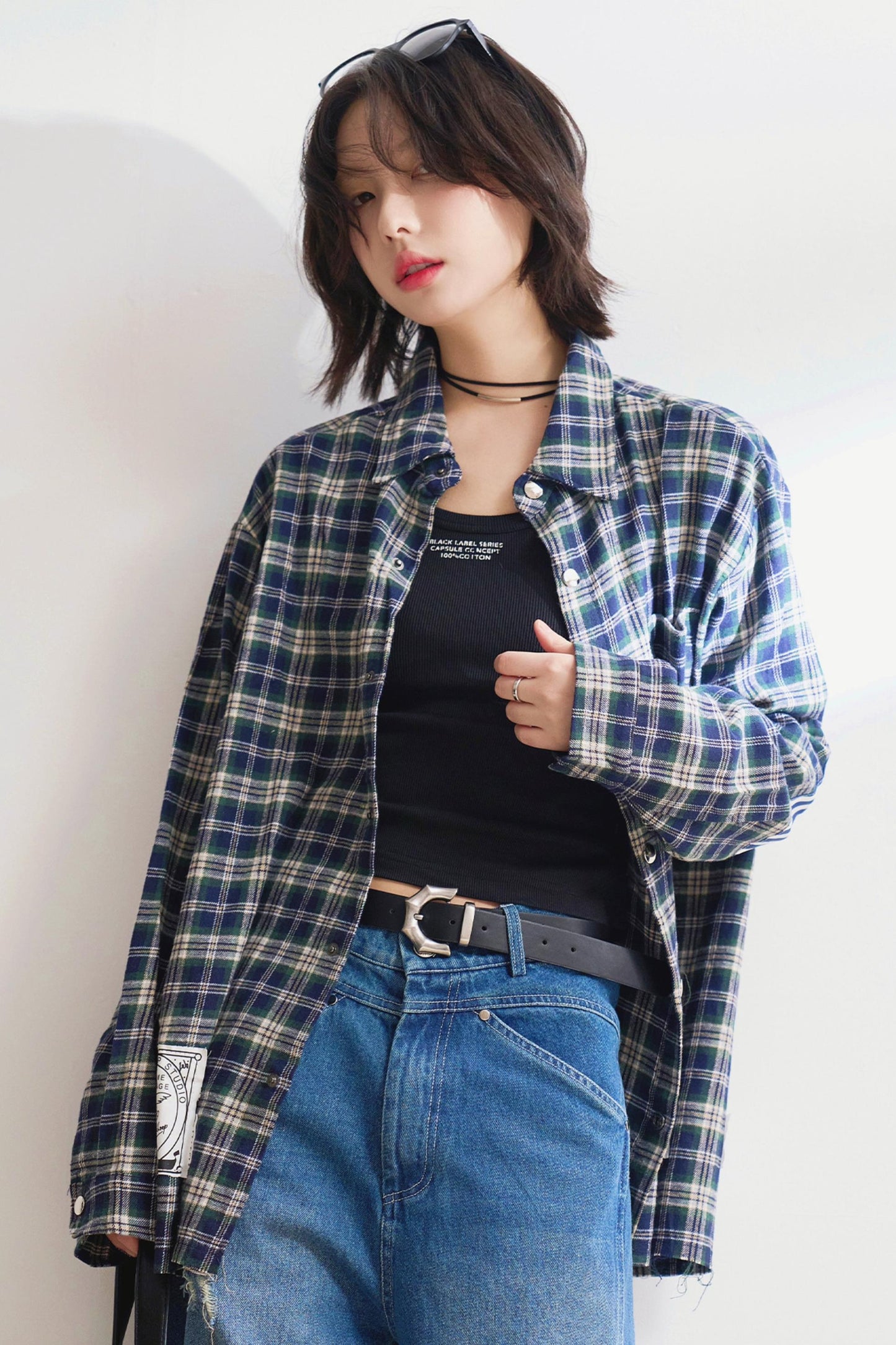 ルーズフィットチェックロングスリーブシャツ