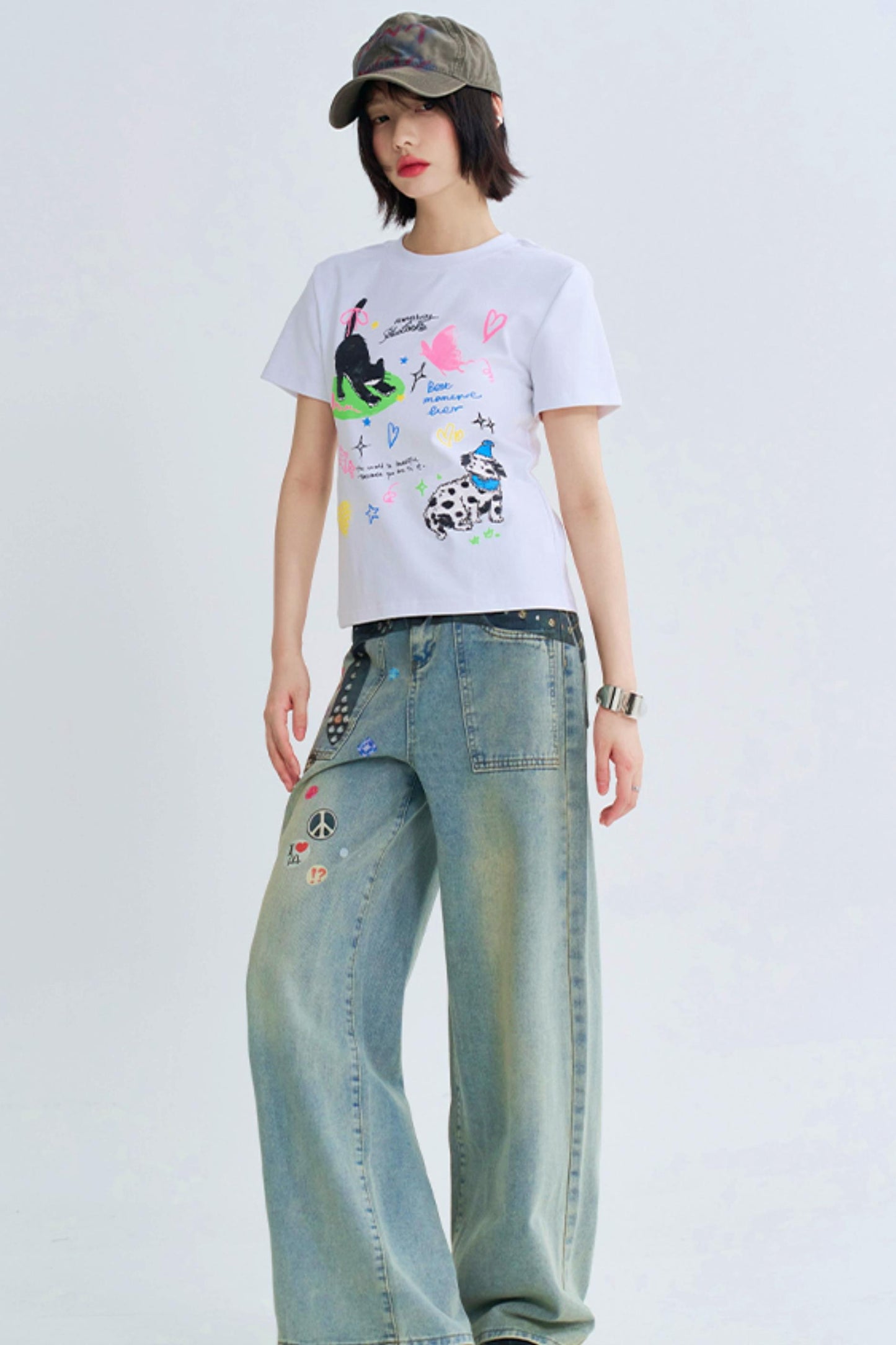 Cropped Graffiti Print Tee Shirt