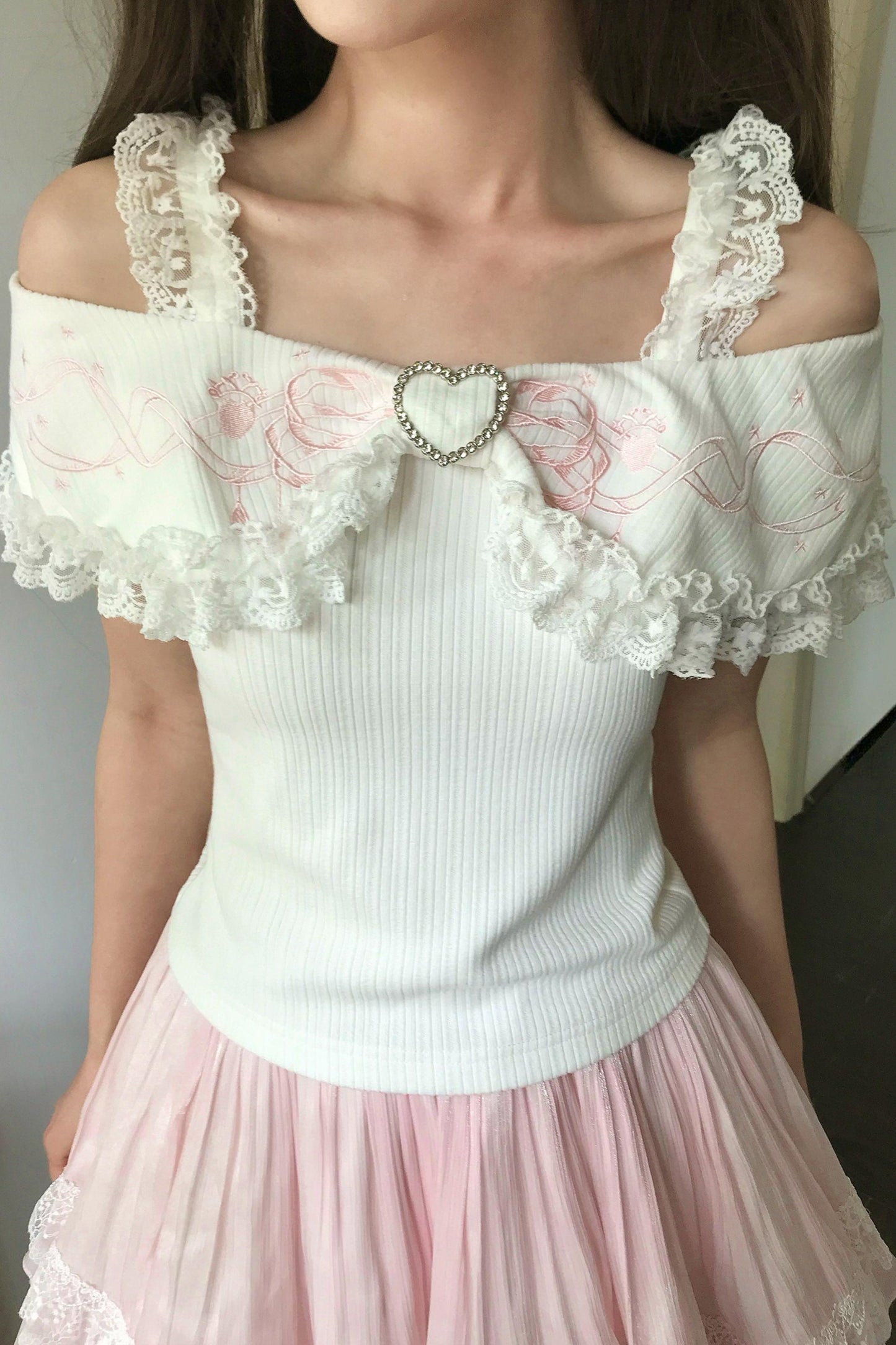オフショルリボンドールトップス+スカート