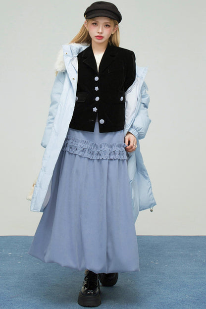 ベルベットカラーブロックドファーコラージャケット