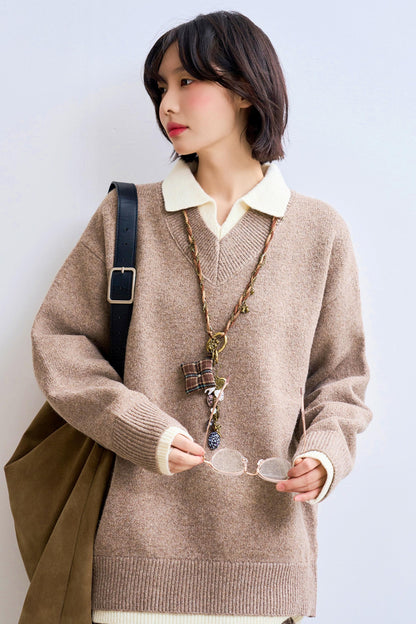 Relaxed Fit Lapel Knit Sweatshirt