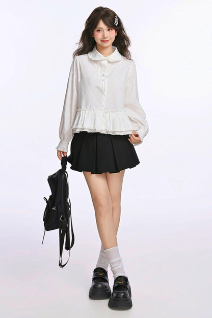 Double Layer Lace Doll Collar Blouse