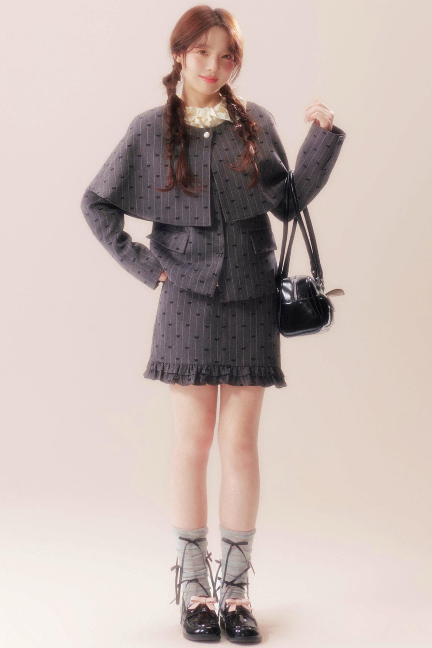 Evening glow coat + shawl + skirt + knit top