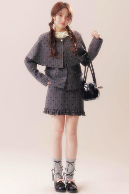 Evening glow coat + shawl + skirt + knit top