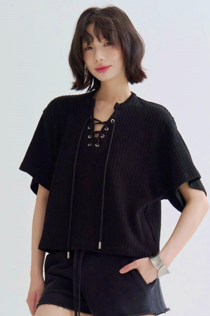 V-Neck Loose Fit Knit T-Shirt