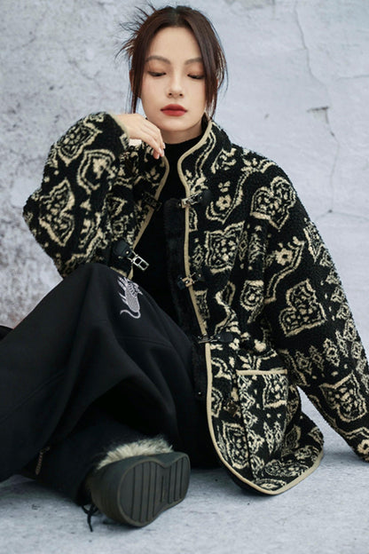 モードジャカードスタンドアップカラーコート