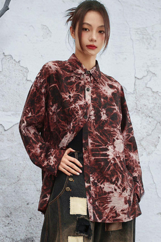 Chemise jacquard tie-dye foncée rétro