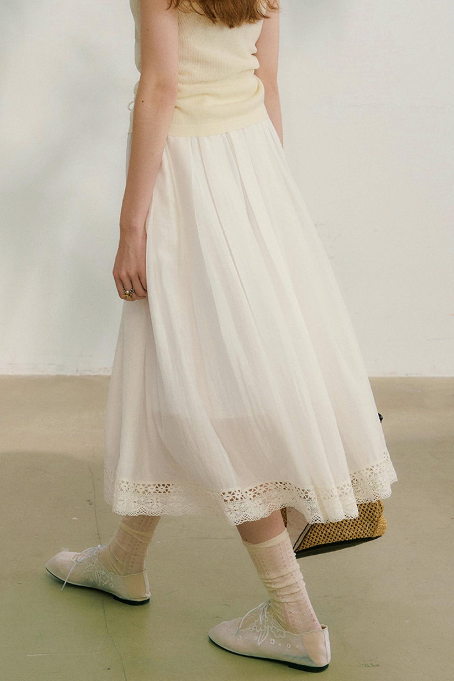 コットンレースチェックスカート