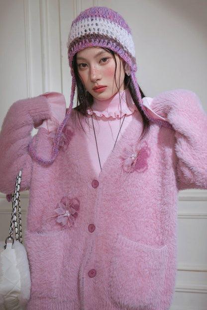 Pink Feather Floral Cardigan