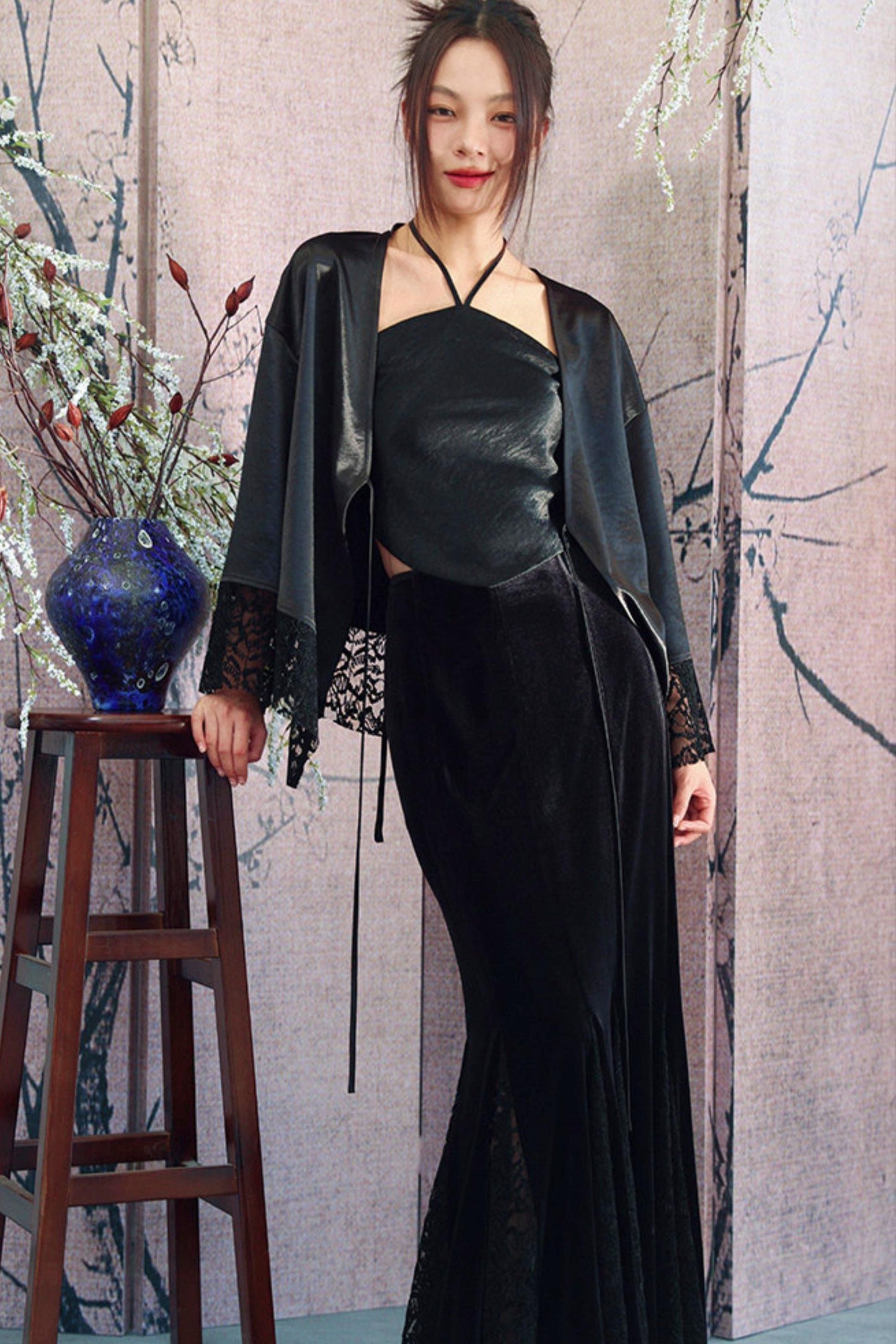 Dark Lace Satin Gown