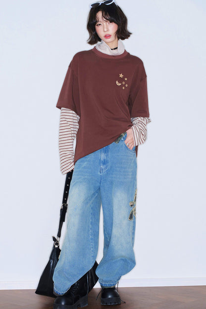 Camouflage Patchwork Embroidered Jeans