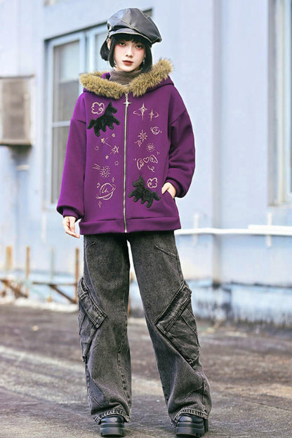 グラフィティファーカラーフーデッドフリースジャケット