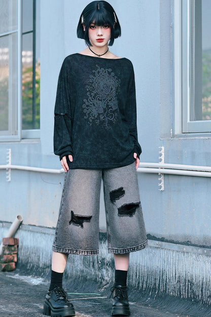 Ruins Street Distressed Denim Pants