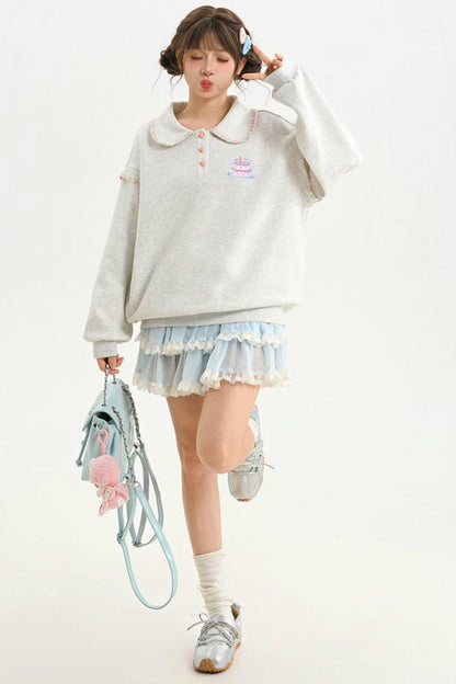 Mori Embroidery Doll Collar Sweatshirt