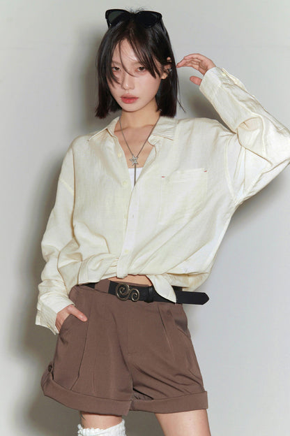 코튼 린넨 긴팔 블라우스