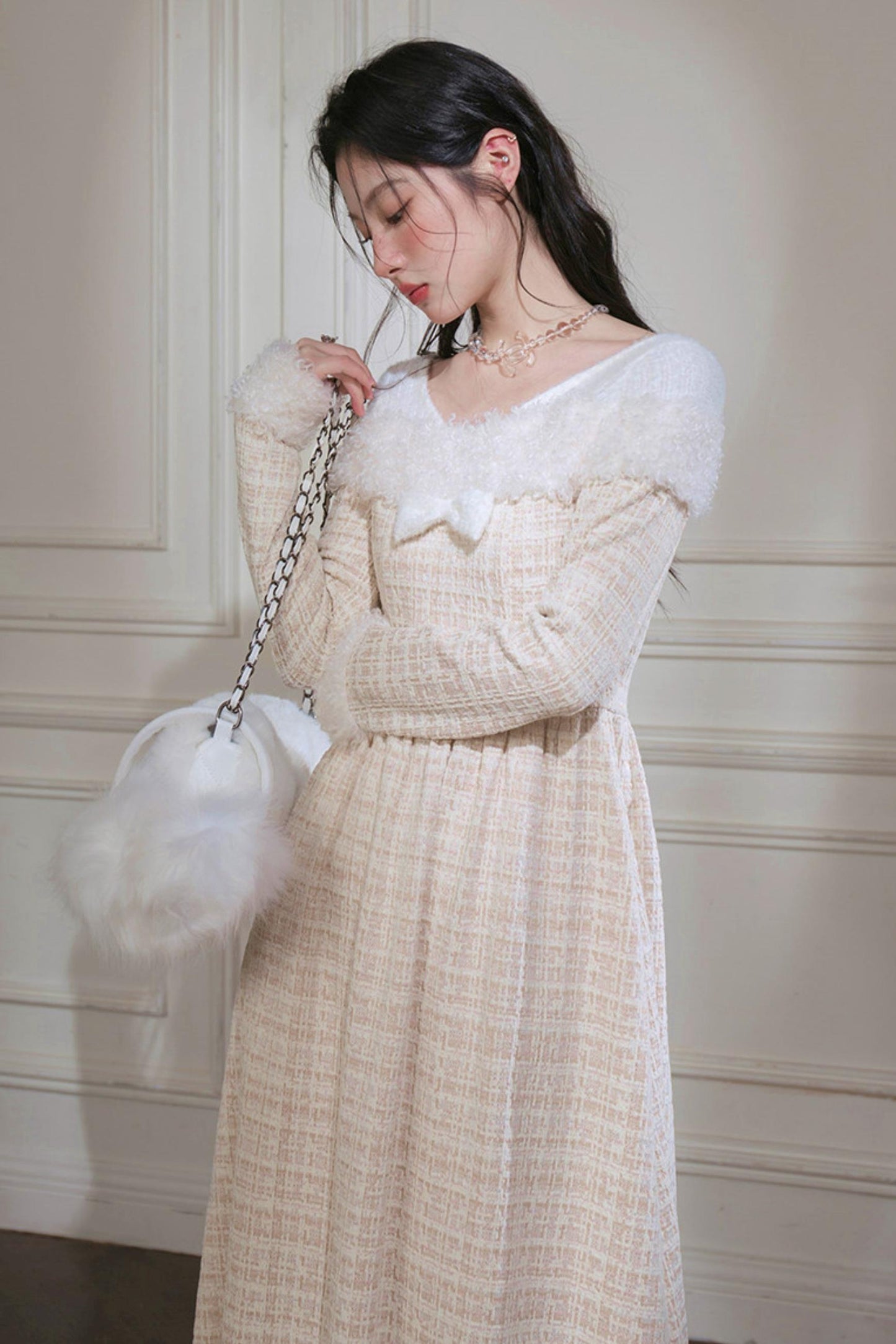 Vanilla Velvet Cape Dress