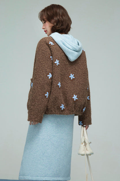 レイクブルーフーデッドニットドレス