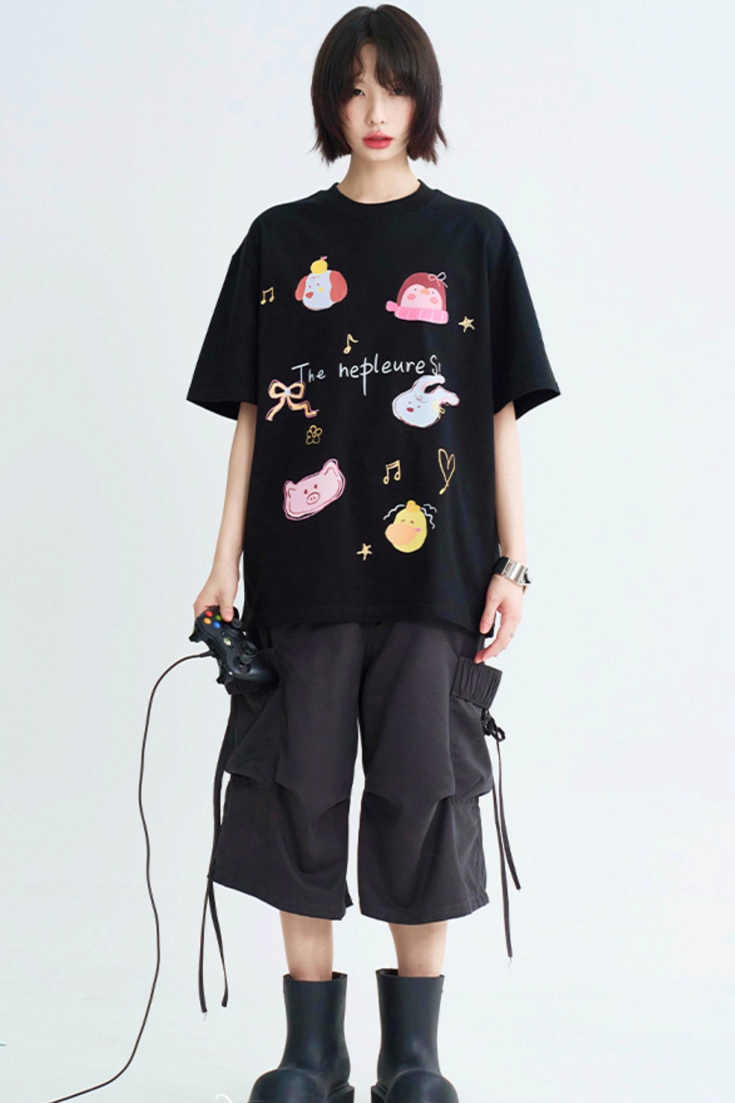 Casual Cartoon Illustrated Tee Shirt