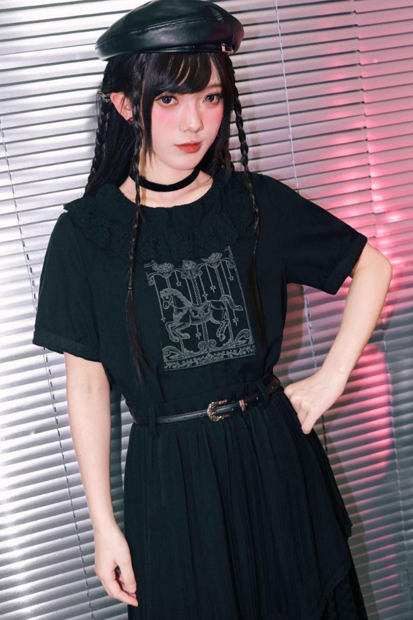 Dark Print Doll Collar Top
