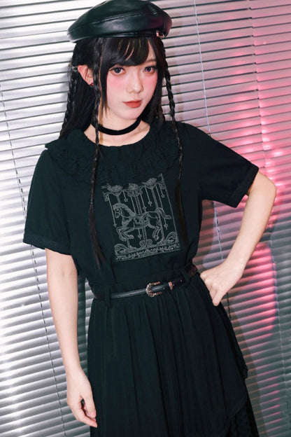 Dark Print Doll Collar Top