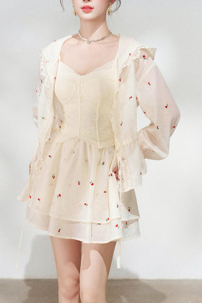 Lace Hooded Jacket + Top + Skirt