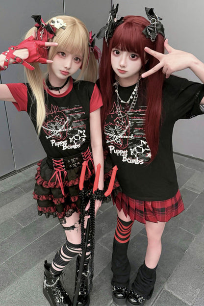 [Pre-Order] Subculture Dark Kawaii Punk T-Shirt + Skirt