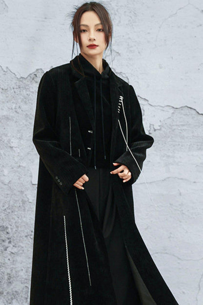 Chenille color block long coat