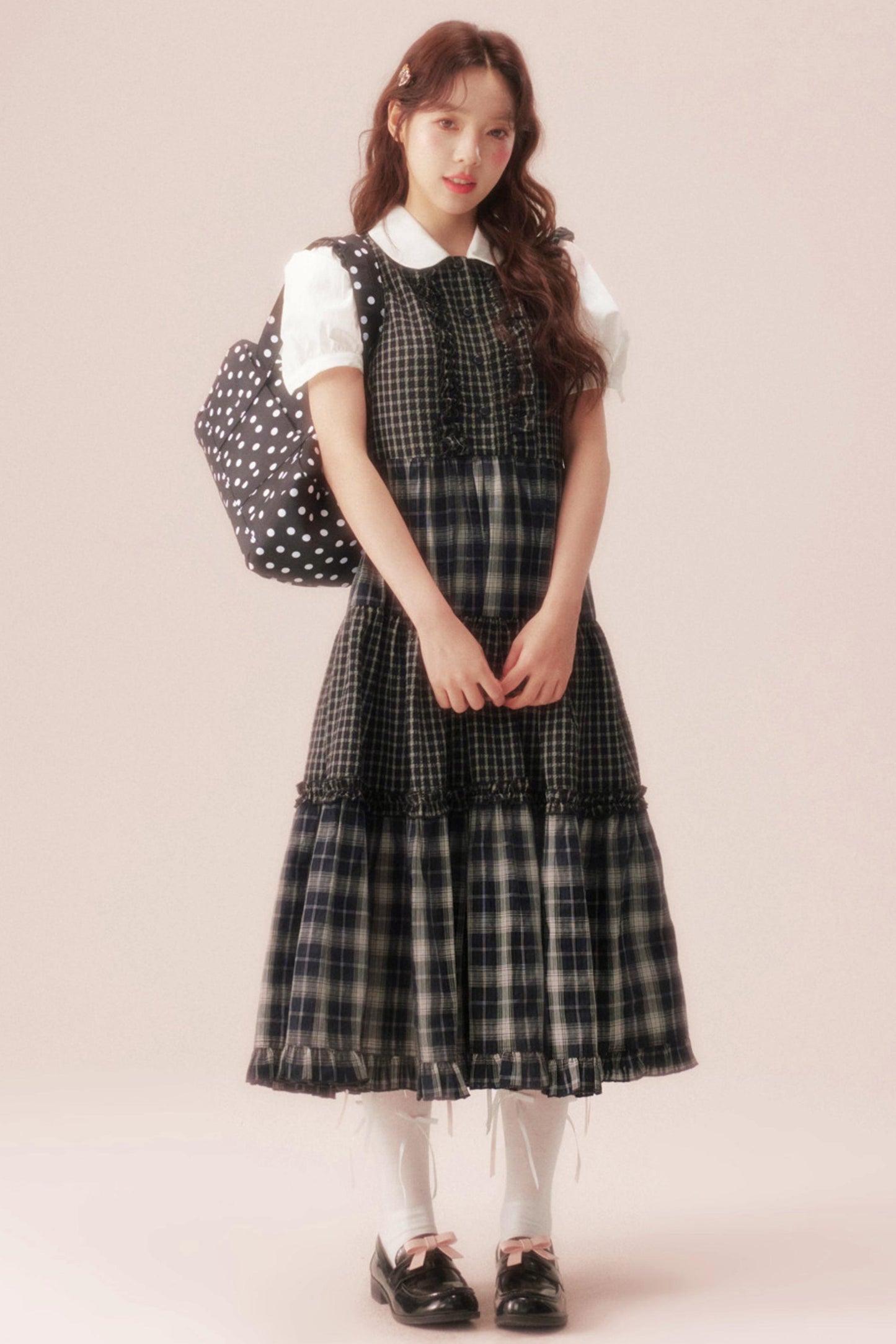 Black Plaid Patchwork Loose Shirt Dress