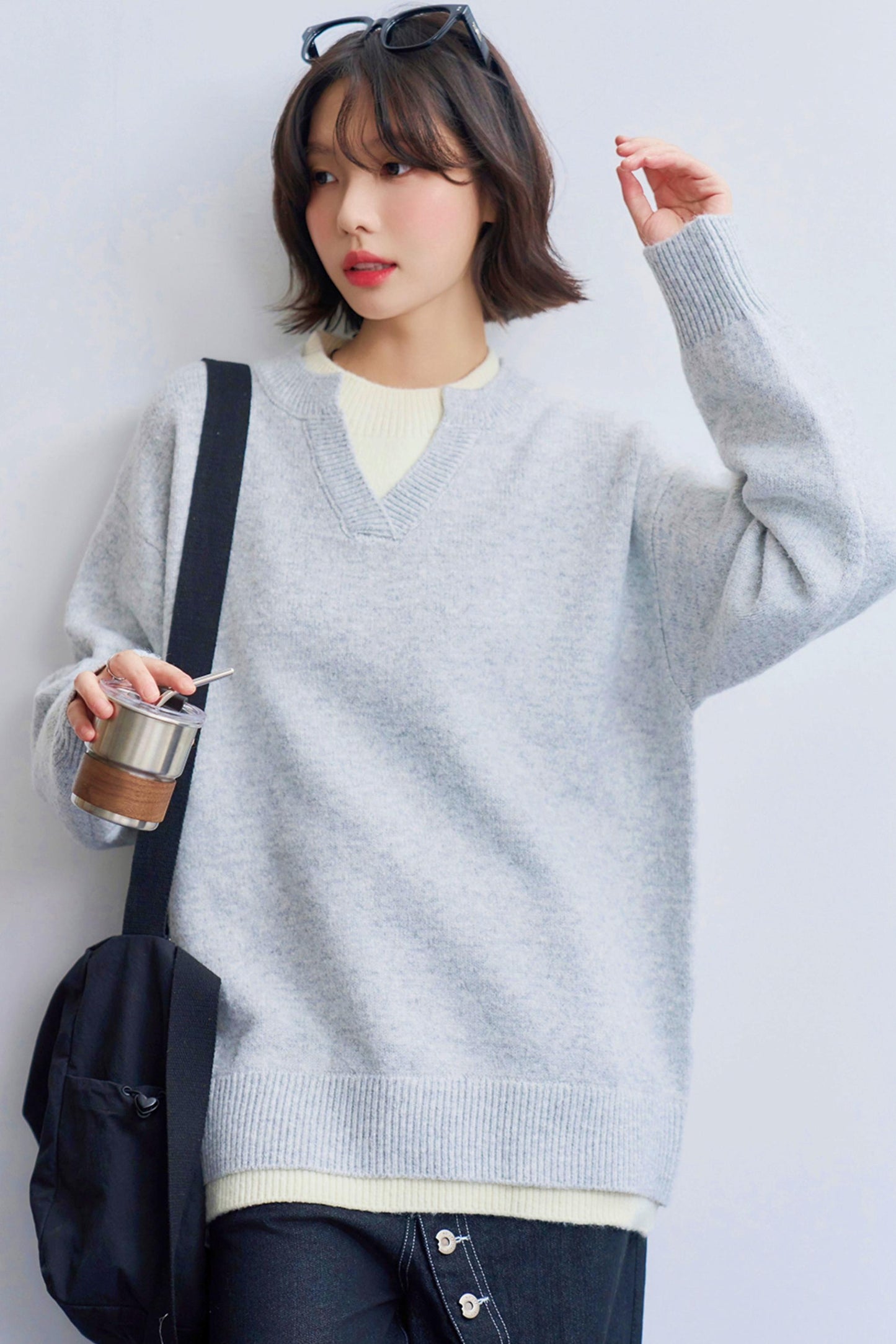 Color block knit sweatshirt
