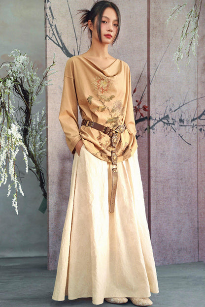 Floral Art Print Drape Neck Top