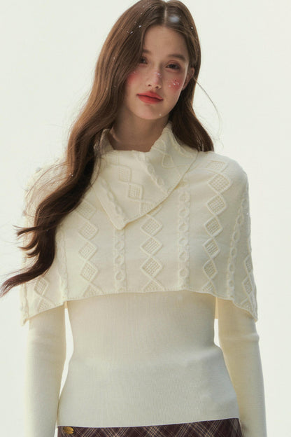 Retro Twist Knit Cape Sweater