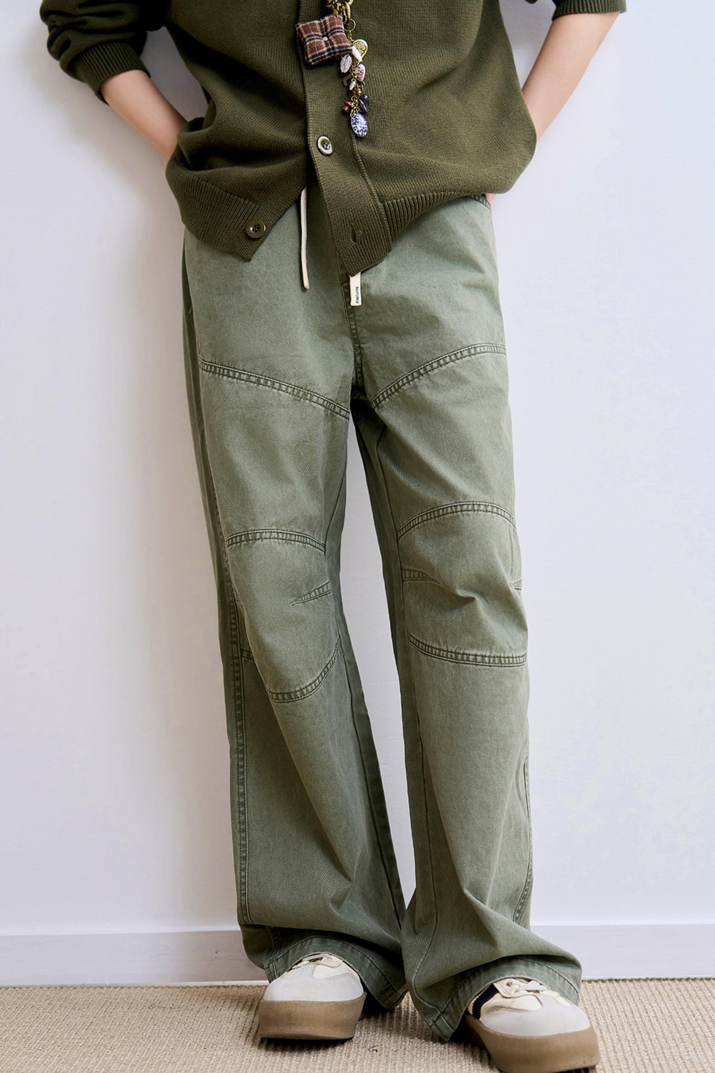 Low wedge spliced denim pants