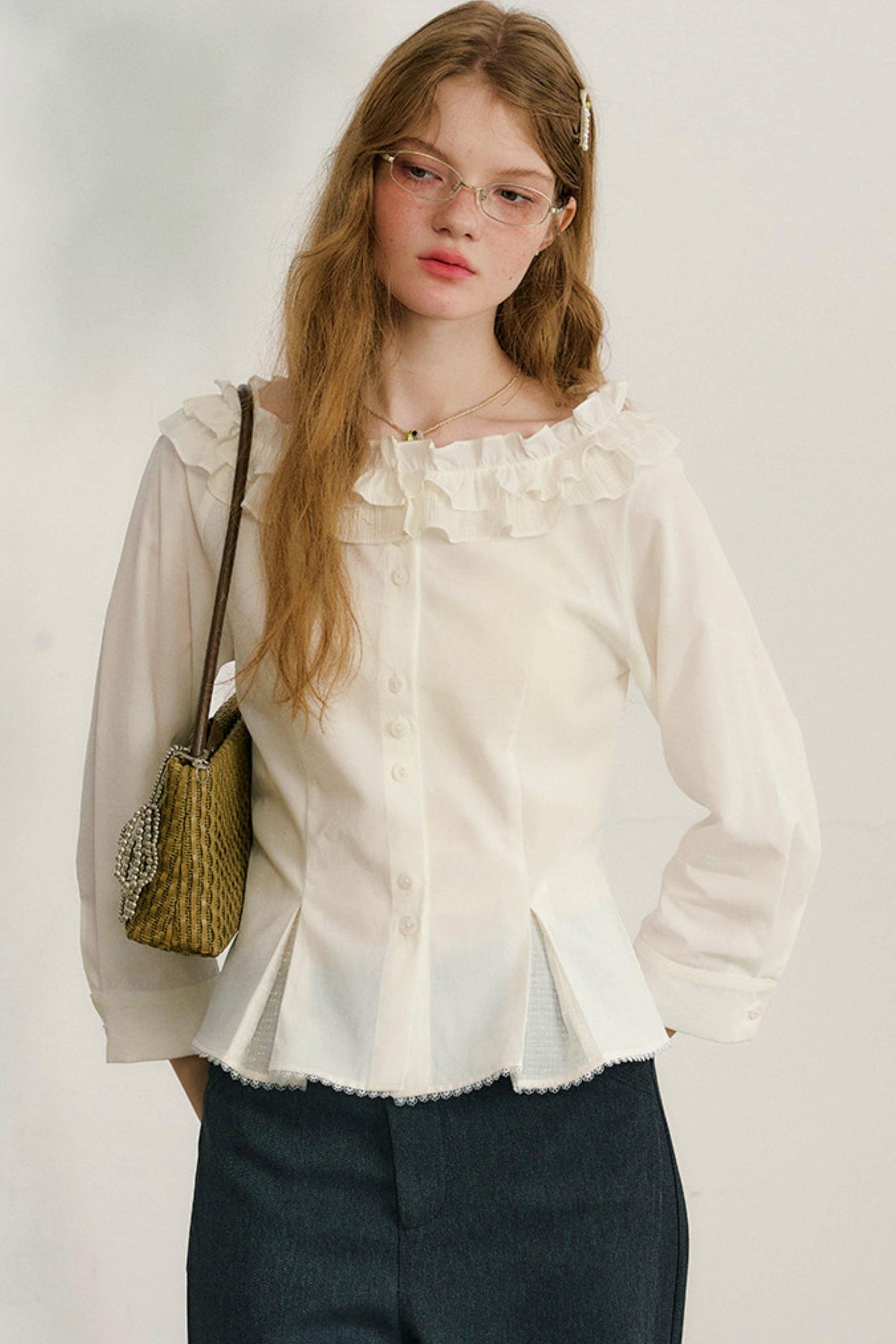 러브 프릴 레이스 블라우스