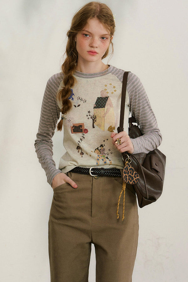 ボーダーアームレトロトップス