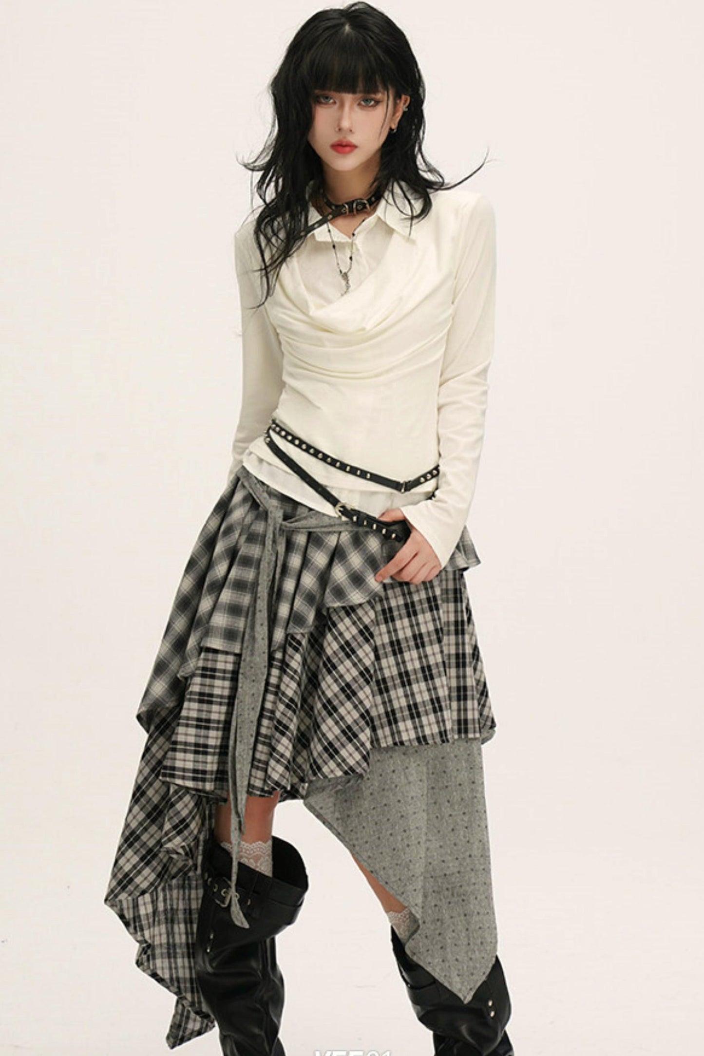 ドレープカウルネックレイヤードシャツ