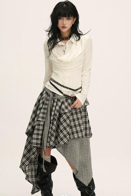 ドレープカウルネックレイヤードシャツ