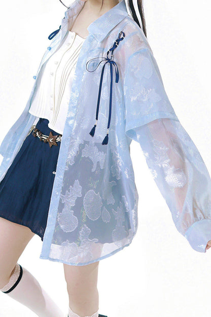 Completo marinaro in chiffon blu trasparente