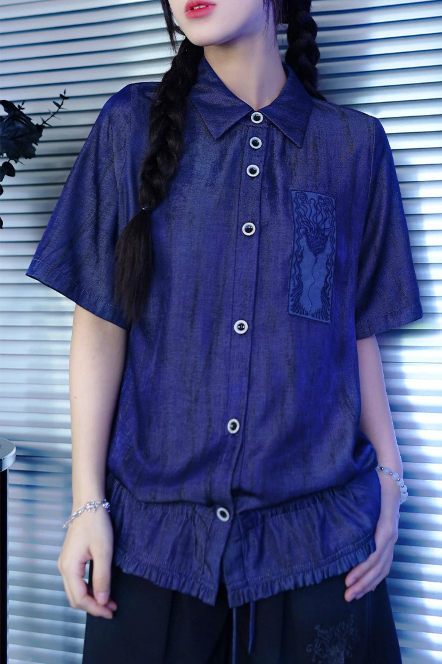 Night Blue Embroidered Subculture Shirt