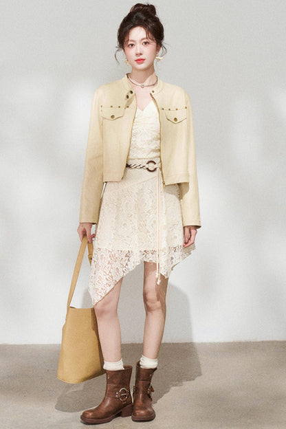 Khaki Denim Cropped Jacket